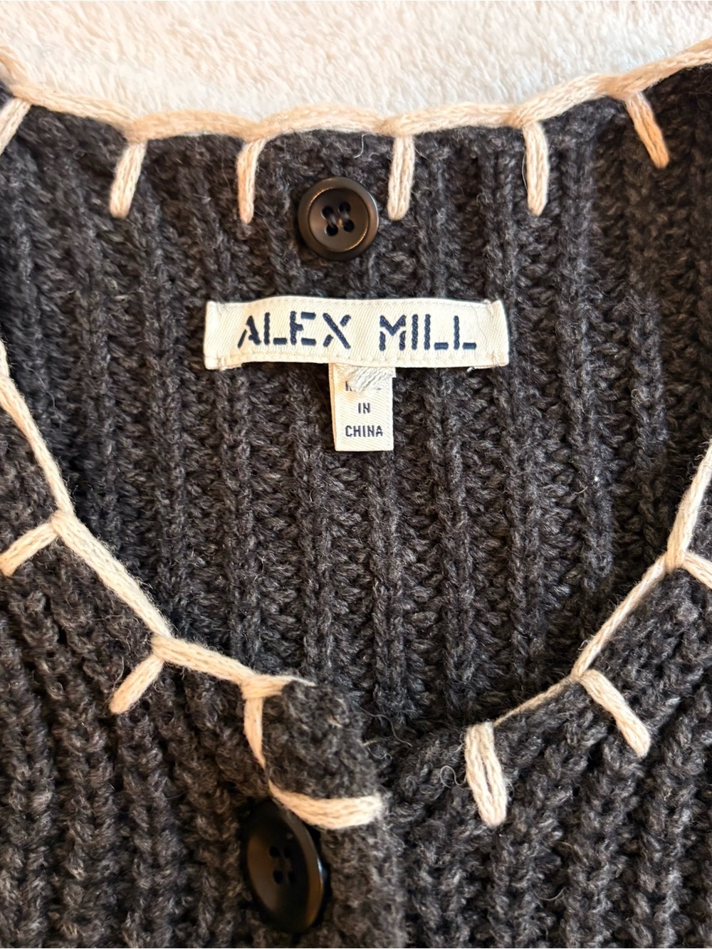 Alex Mill Marleybone Sweater Jacket Gray Waffle Knit Cardigan Cream Whipstitch - Picture 4 of 12